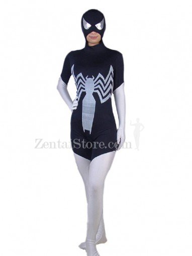 Black and White Lycra Spandex Spiderman  Zentai Costume