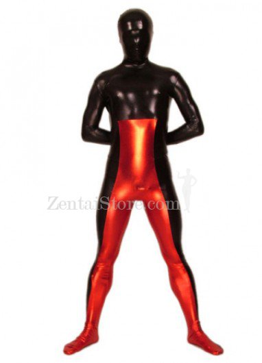 Red And Black Shiny Metallic Zentai Suit
