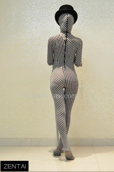 Polka Dot Checkered Pattern of Black and White Color Stitching Sense Art Full Body Zentai Suit Tights
