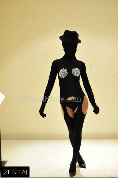 Sexy Black Tights Chest Decoration Zentai Suit Costume