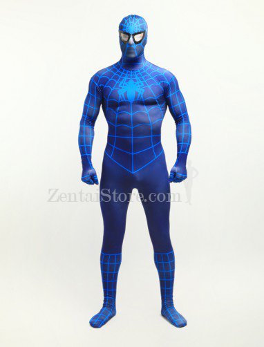 Deep Blue Spiderman Super Hero Halloween Full Body Spandex Holiday Unisex Lycra Morph Zentai Suit