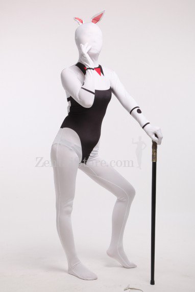 Black and White Bunny Girl Full Body Spandex Holiday Unisex Cosplay Zentai Suit