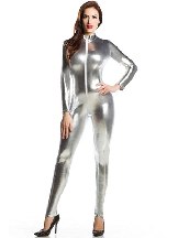 Supply Women Silver Sexy Shiny Metallic Catsuit Zentai Full Body Suit