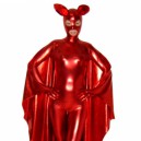 Supply Red Shiny Metallic Unisex Catsuit with Mask and Cape