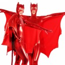 Supply Shiny Metallic Red Bat Unisex Catsuit