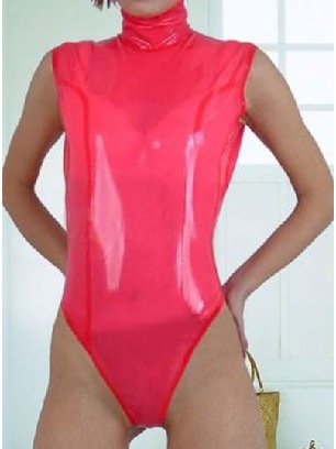 Pink Red Skin Tights Latex Leotard and Catsuit