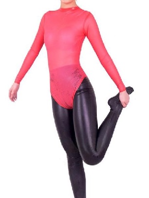 Pink Red Skin Tights Latex Leotard & Catsuit with Trousers