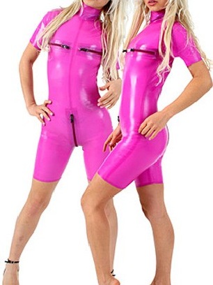Pink Short Legs and Sleeves Skin Tights Latex Zentai Catsuit