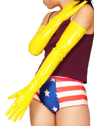 Skin Suits PVC Clothing Yellow Shoulder Length Gloves