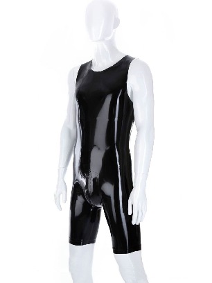 Male Rubber Fetish Clothing Sleeveless Half Pants O-neck Crotch Zip Athletic Wear Men Skinsuit Latex Bodysuits Customize For Adult