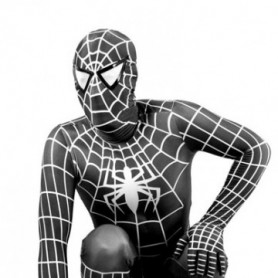White Stripe Black Lycra Spandex Spiderman Zentai Costume - Spider man 3 Costume