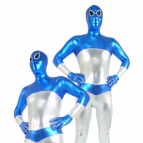 Blue and Silver Shiny Metallic Unisex Zentai Suit