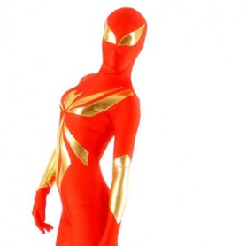 Red  And Gold Lycra Spandex Shiny Metallic Unisex Zentai Suit
