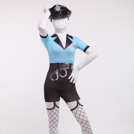 Blue and Black Police Full Body Spandex Holiday Unisex Cosplay Zentai Suit