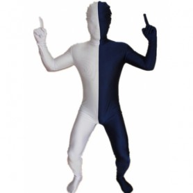Deep Blue and White Split Halloween Holiday Cosplay Unisex Lycra Spandex Zentai Morph Suit
