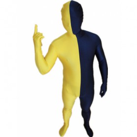 Deep Blue and Yellow Split Halloween Holiday Cosplay Unisex Lycra Spandex Zentai Morph Suit