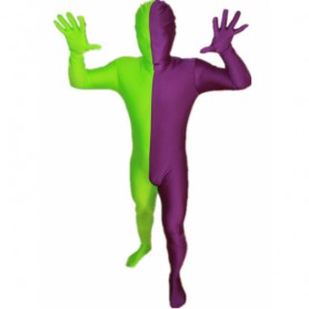 Purple and Green Split Halloween Holiday Cosplay Unisex Lycra Spandex Zentai Morph Suit