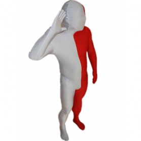 Red and White Christmas Split Halloween Holiday Cosplay Unisex Lycra Spandex Zentai Morph Suit