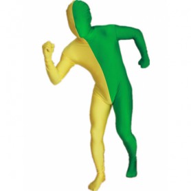 Yellow and Green Split Halloween Holiday Cosplay Unisex Lycra Spandex Zentai Morph Suit