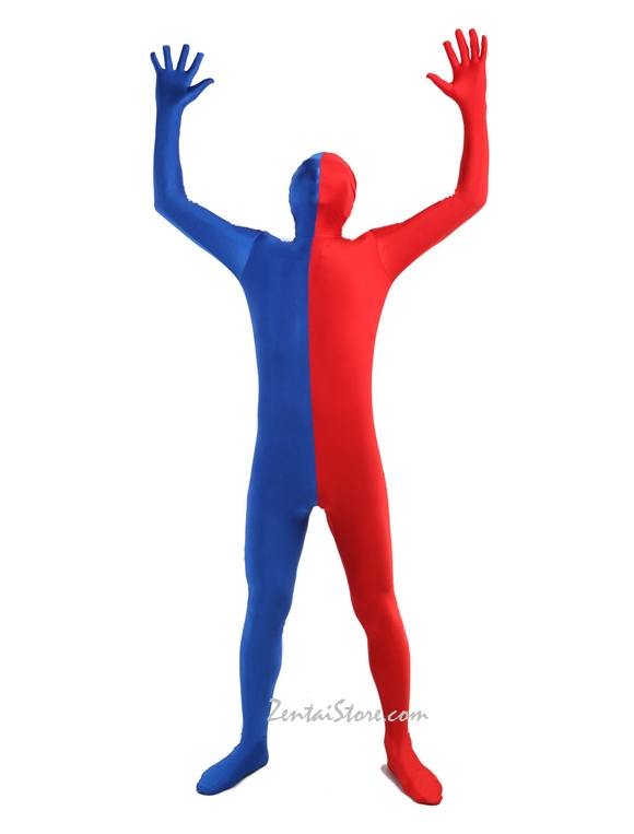 Halloween Blue Red Split Lycra Costumes Skin Suits Full Body Lycra