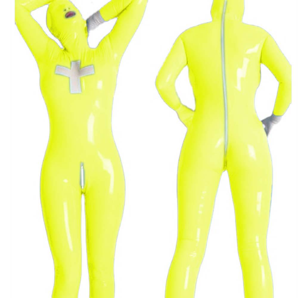 Wetlook Wet Look Fetish PVC Jumpsuit Zipper Catsuit with Gloves Erotic Leotard Full Body Zentai Suit Skin Suits Cosplay Costumes
