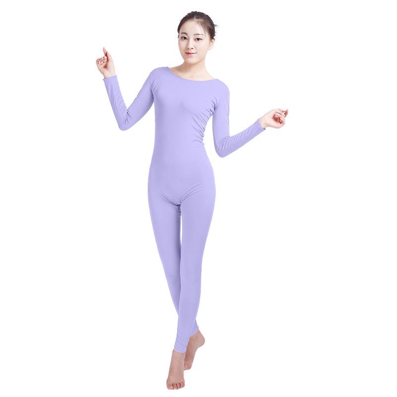 Women Round Neckline Fitness Wear Sports Tights Dance Wear Lycra Spandex Zentai Second-skin Suits