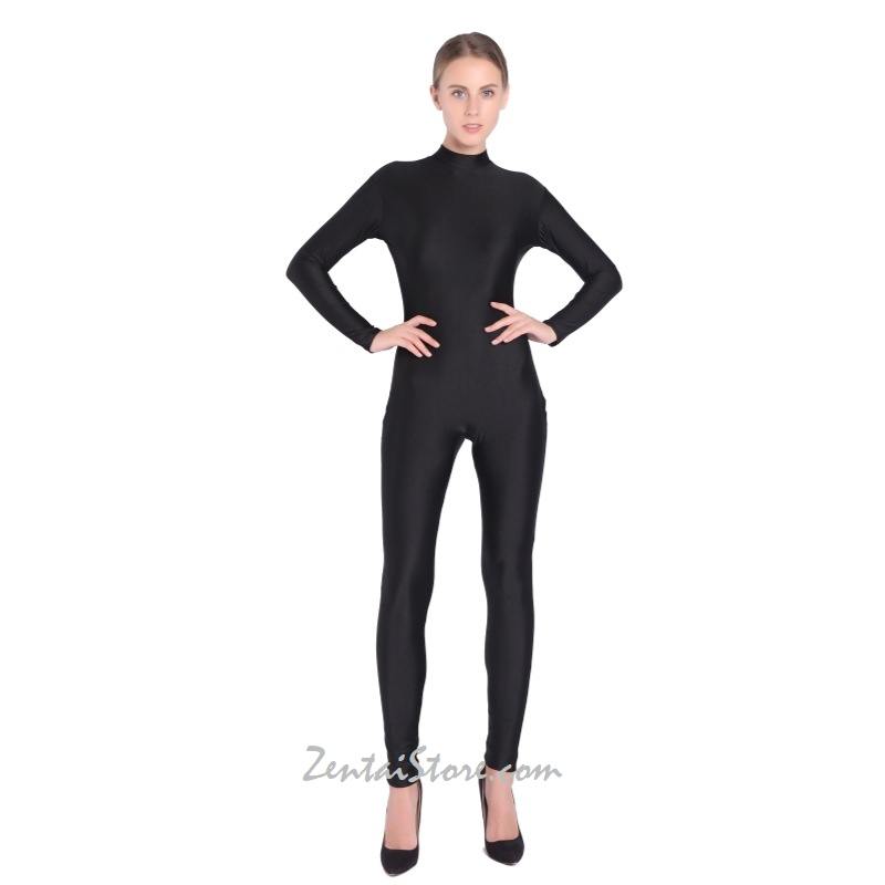 Solid Color Women Costumes Skin Suits High Collar Back Zipper Full Body Lycra Spandex Zentai Suit