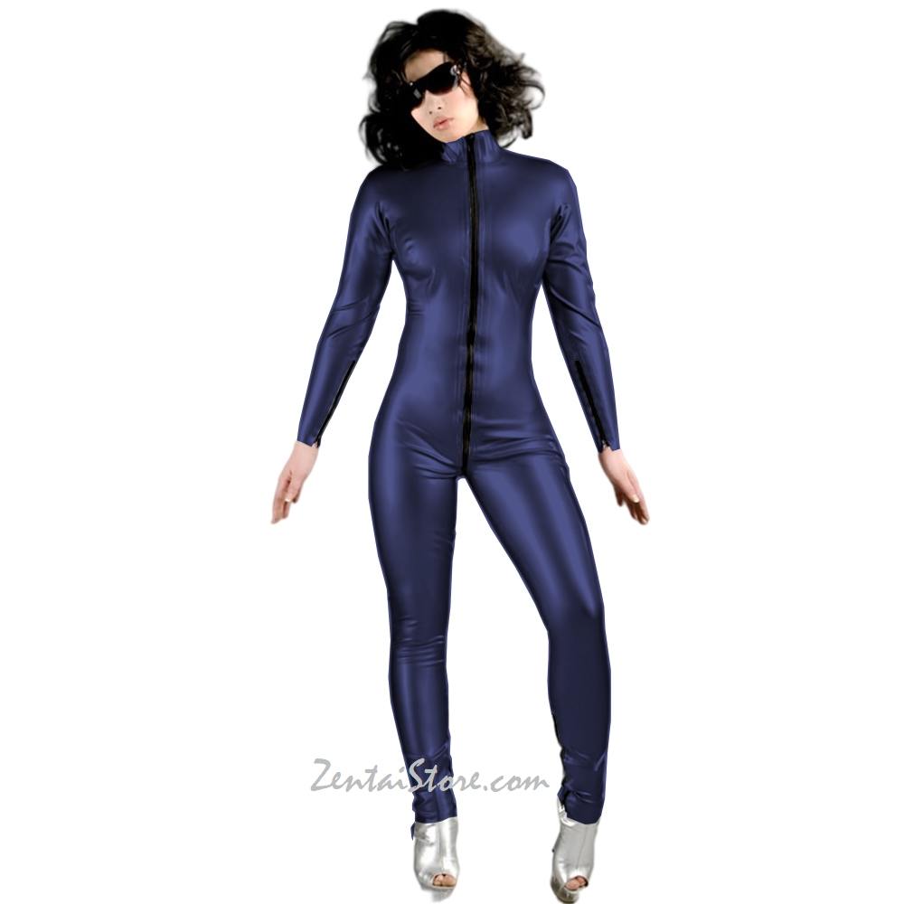 Long Sleeve Jumpsuit High Waist Elastic Wet Look Wet Look Fetish PVC Zip Front Zentai Cosplay Costumes Skin Suits