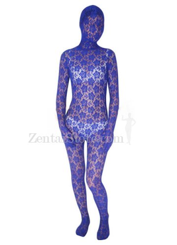 Blue Transparent Velvet Unisex Zentai Suit