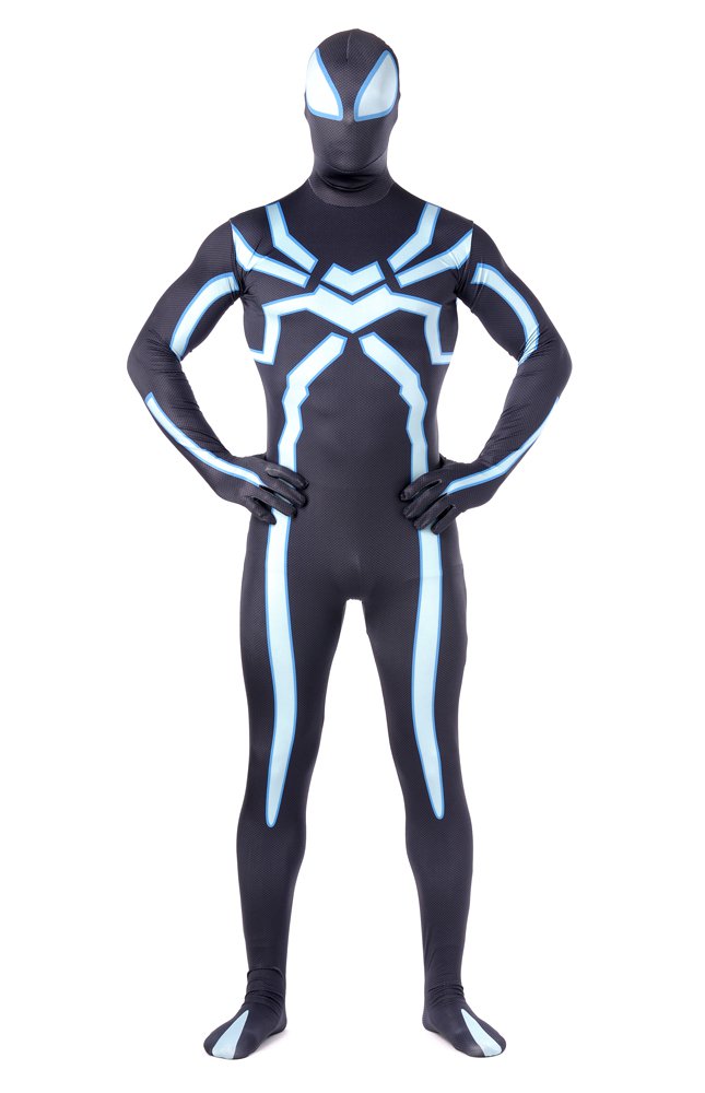 Black Fluorescence Spiderman Super Hero Full Body Spandex Halloween Unisex Lycra Morph Zentai Suit