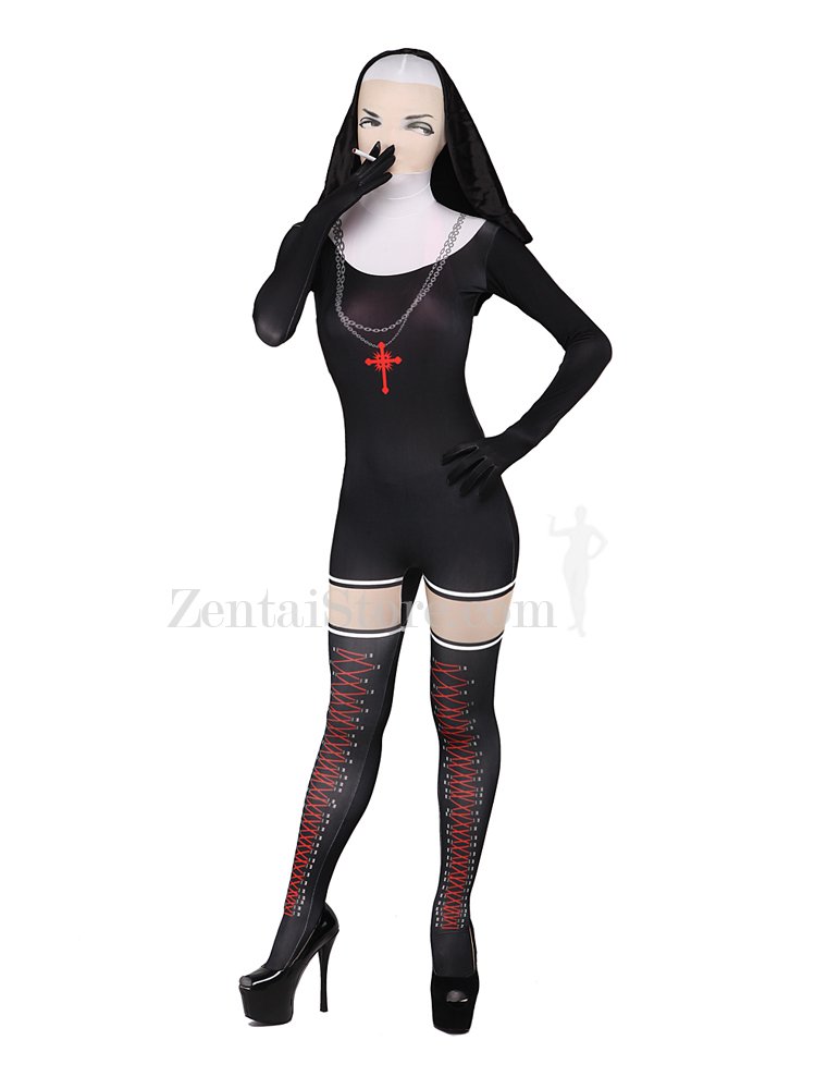 Black and White Jesus Ssiter Halloween Full Body Spandex Holiday Unisex Lycra Morph Zentai Suit