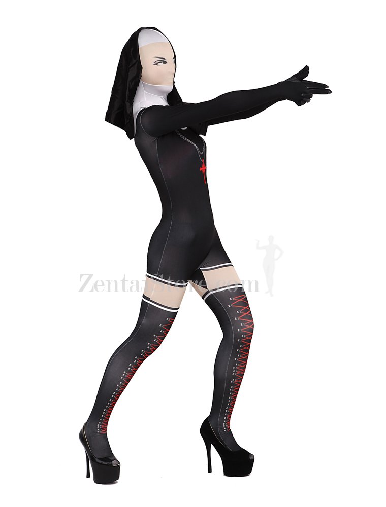 Black and White Jesus Ssiter Halloween Full Body Spandex Holiday Unisex Lycra Morph Zentai Suit