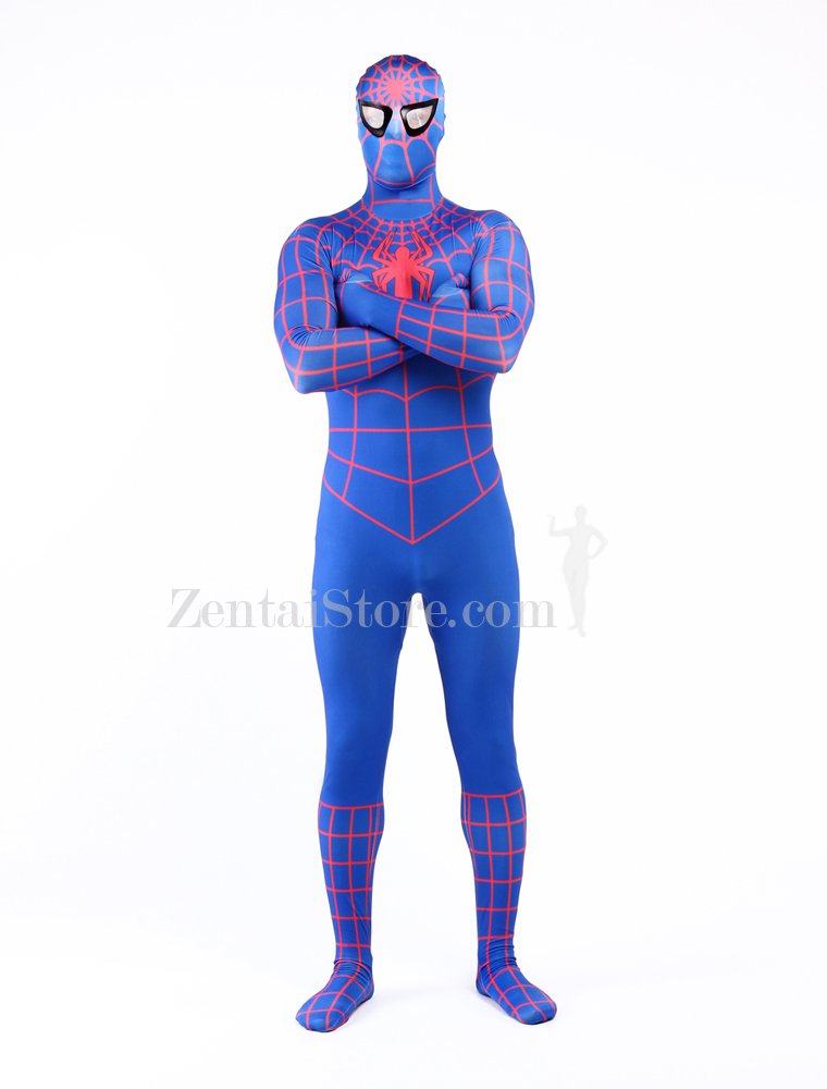 Blue Spiderman Super Hero Halloween Full Body Spandex Holiday Unisex ...