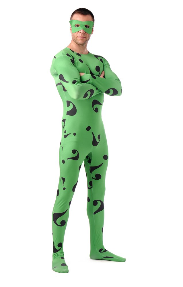Green Question Mark Full Body Halloween Spandex Holiday Unisex Cosplay Zentai Suit