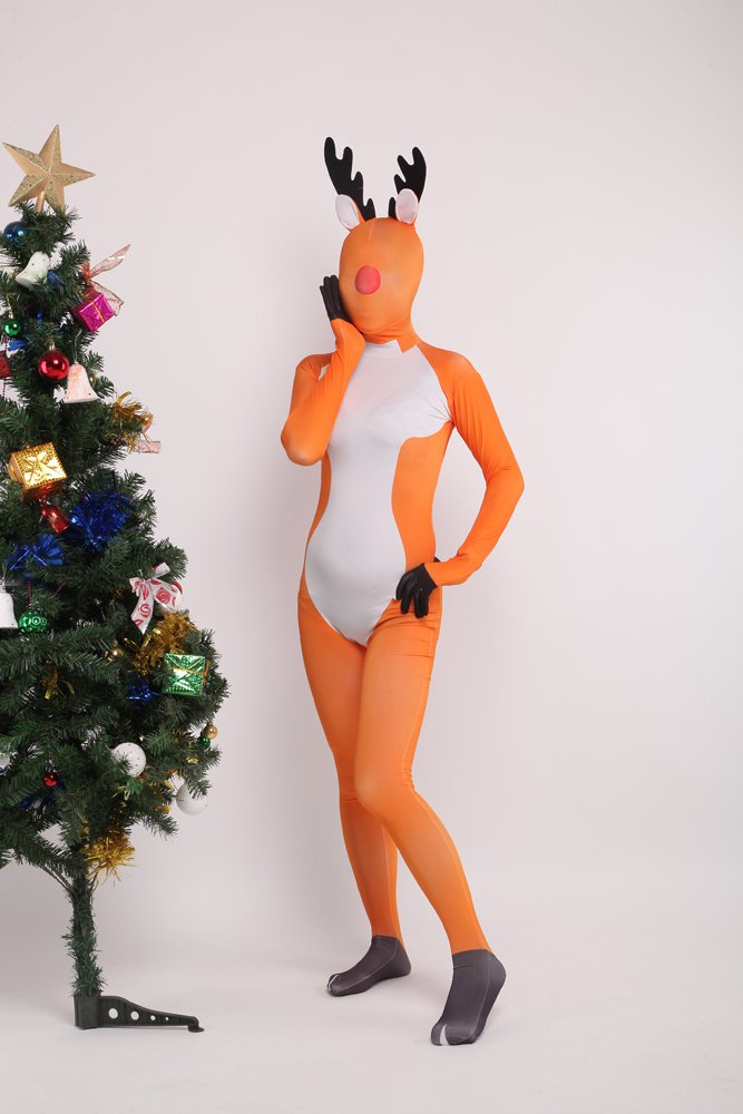 Orange Reindeer Full Body Halloween Spandex Holiday Unisex Cosplay Zentai Suit